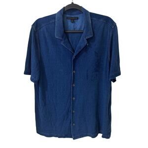 John Varvatos Mens Blue Chambray Knit Button Front Shirt, size M